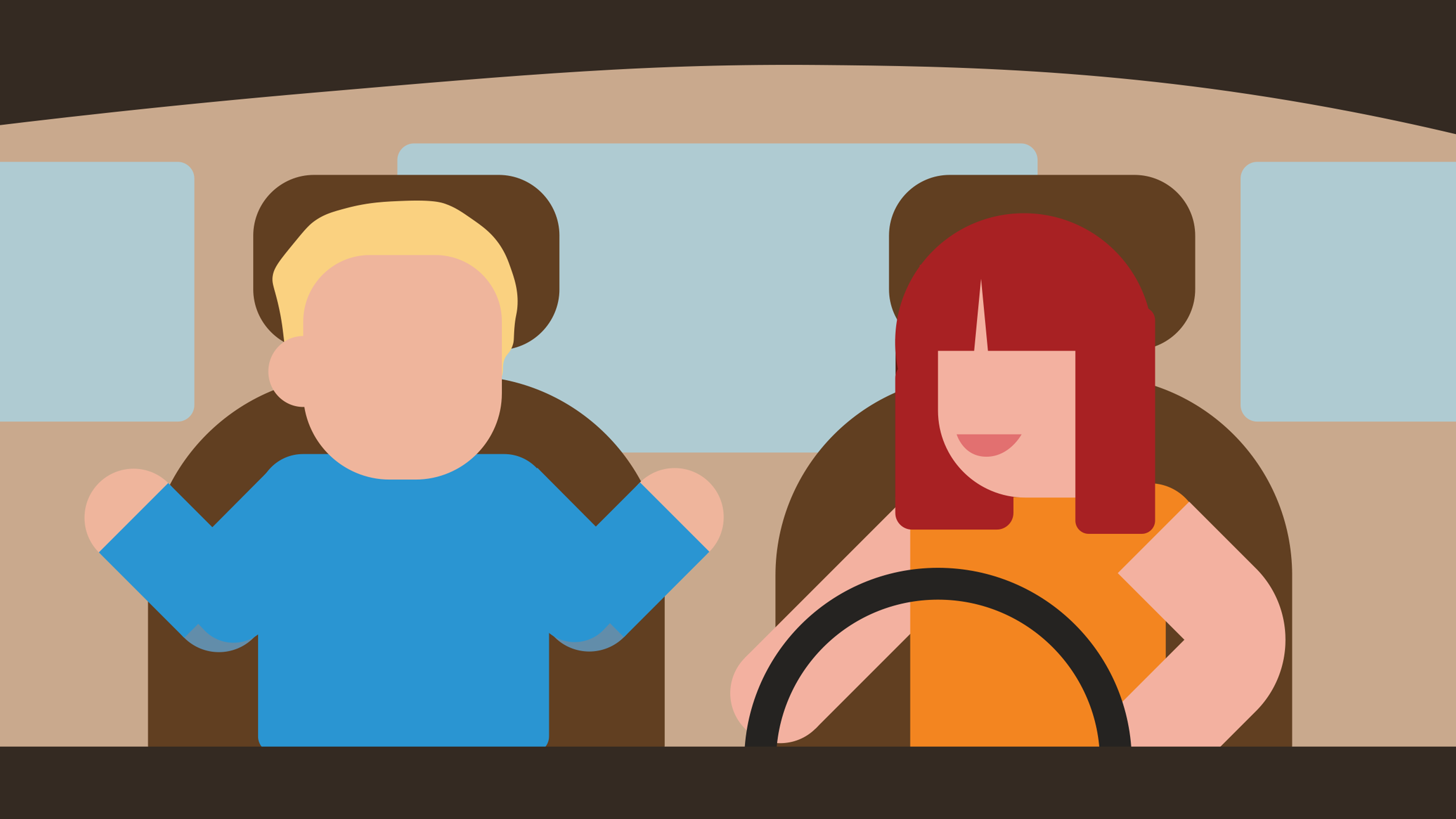 Two people driving in a car