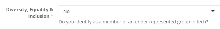 The image says 'Do you identify as a member of an under represented group?'
