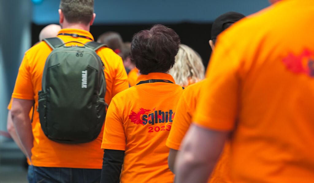 SQLBits Volunteers in their orange shirts
